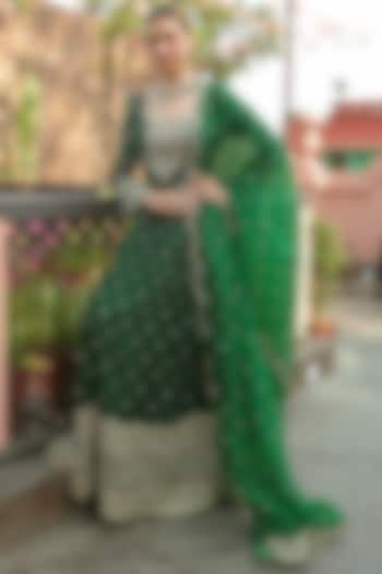 Green Chanderi Embroidered Anarkali Set by Kalighata