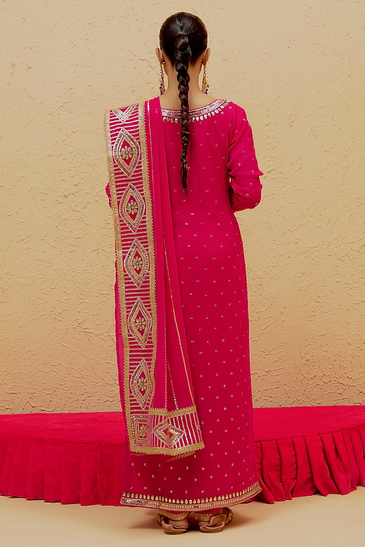 Red Georgette Gota-Patti Long Kurta Set by Ranian at Pernia's Pop Up Shop