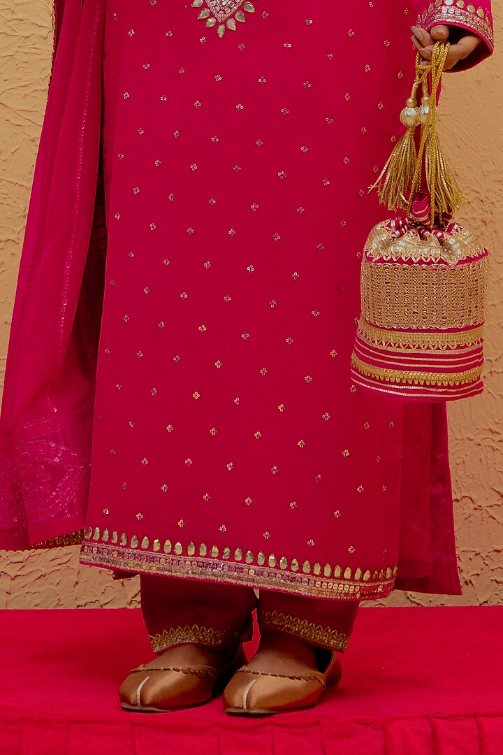 Red Georgette Gota-Patti Long Kurta Set by Ranian at Pernia's Pop Up Shop
