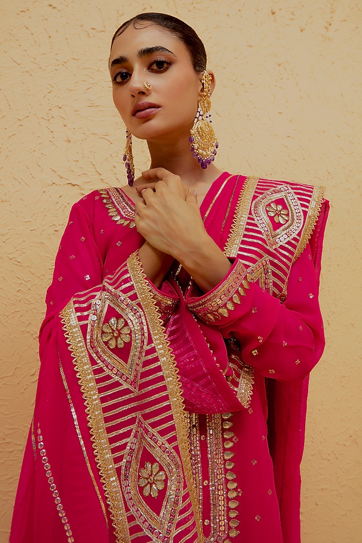 Red Georgette Gota-Patti Long Kurta Set by Ranian at Pernia's Pop Up Shop