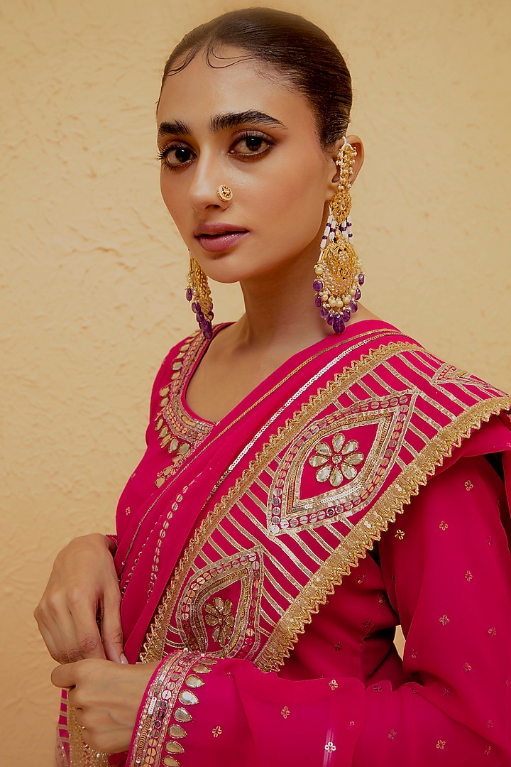 Red Georgette Gota-Patti Long Kurta Set by Ranian at Pernia's Pop Up Shop