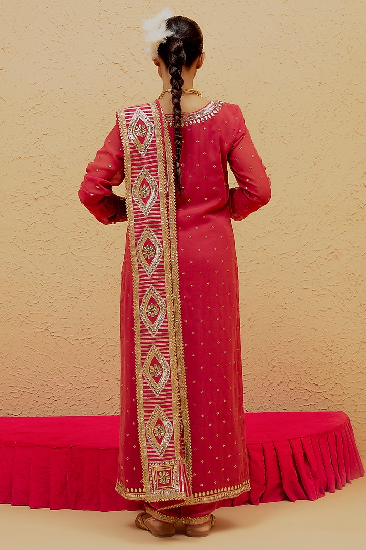 Rust Orange Georgette Gota-Patti Kalidar Kurta Set by Ranian at Pernia's Pop Up Shop