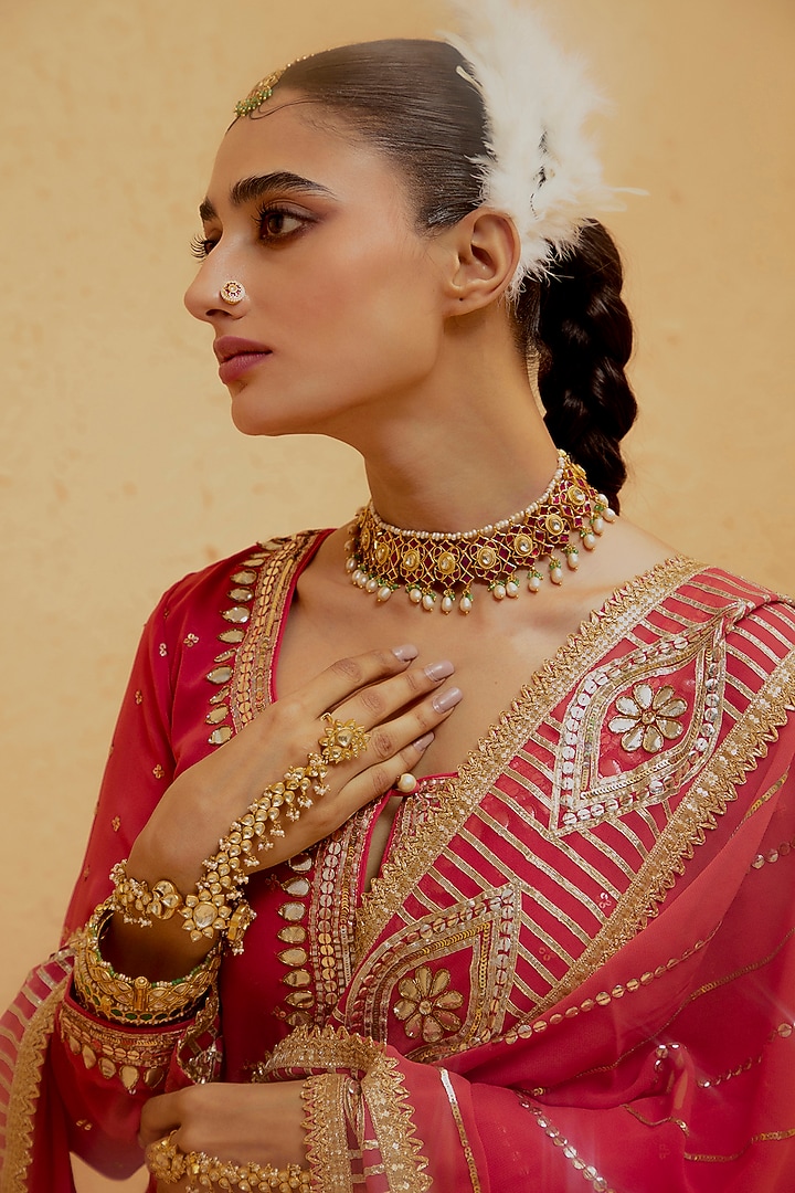 Rust Orange Georgette Gota-Patti Kalidar Kurta Set by Ranian at Pernia's Pop Up Shop