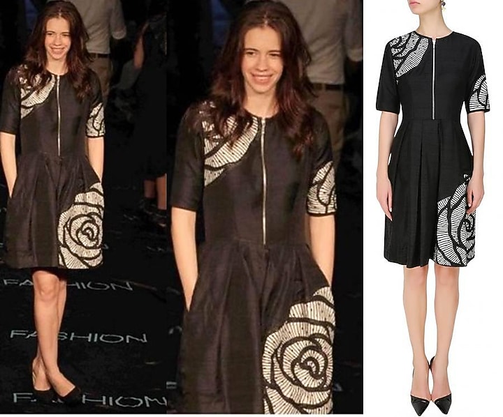 Nachiket Barve presents Black thread embroidered rose motif cutwork fit and flared dress available only at Pernia's Pop Up Shop.