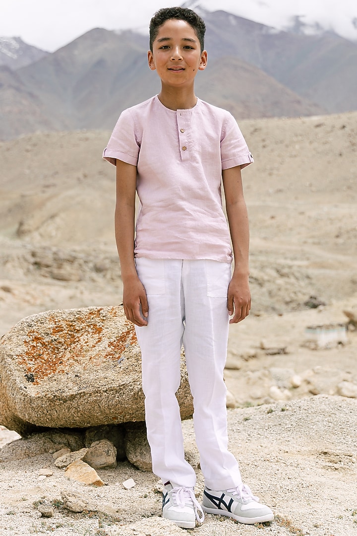 Lilac Linen Shirt For Boys by Chi Linen at Pernia's Pop Up Shop