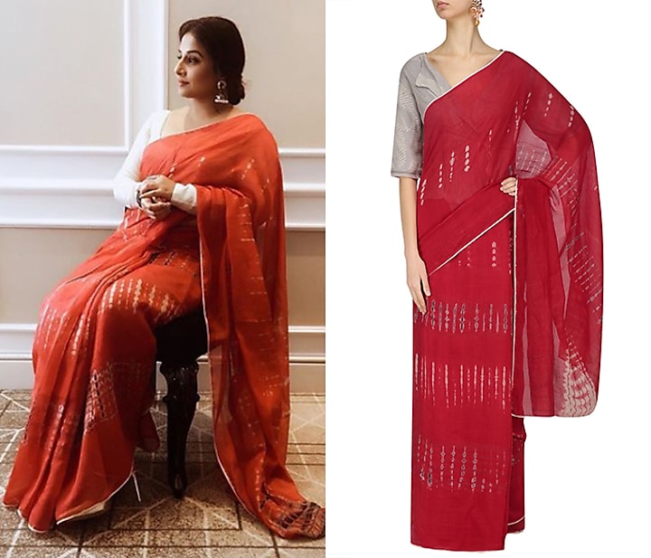 Red Chanderi Silk Tie-Dye Printed Saree by Urvashi Kaur