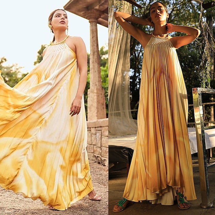 Yellow & White Digital Printed Dress by Zwaan