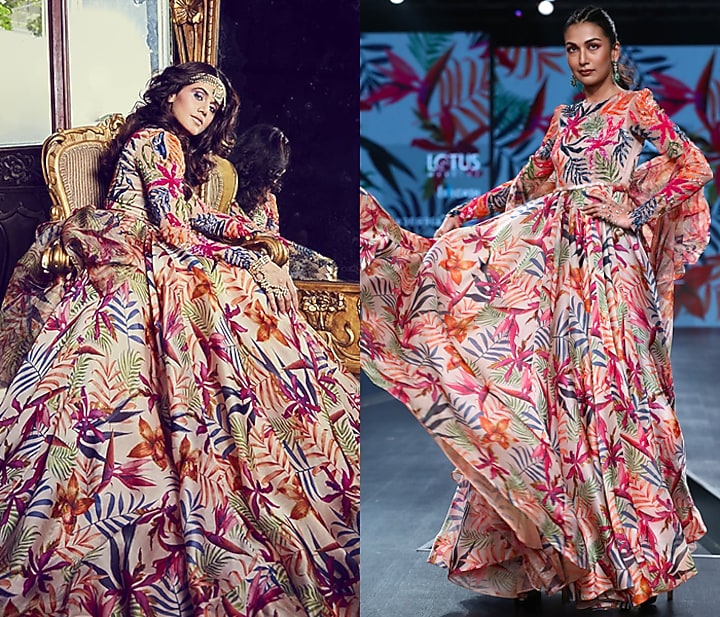 Multi Colored Embellished & Printed Wedding Anarkali With Dupatta by Mahima Mahajan at Pernia's Pop Up Shop