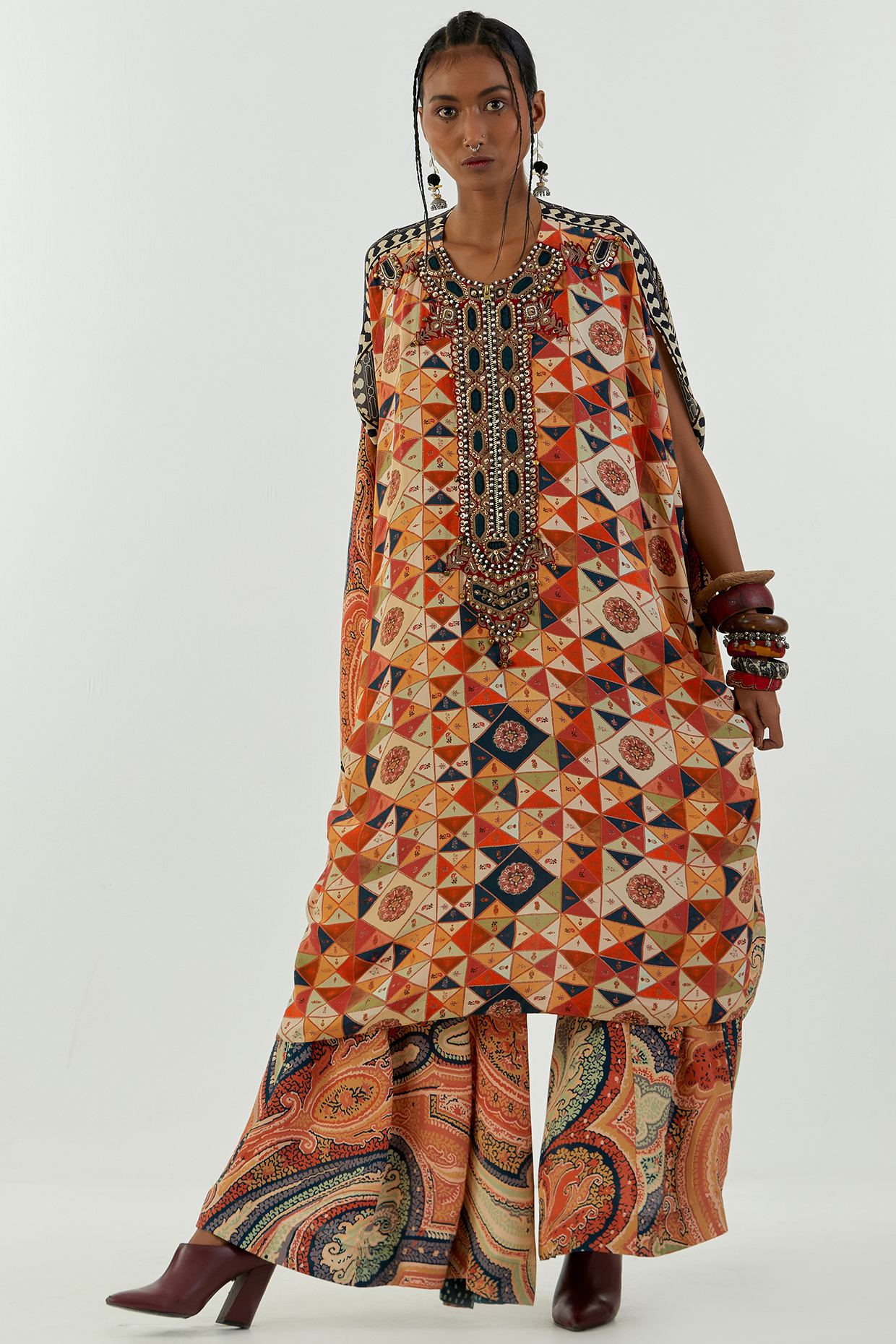 Multi-Colored Natural Crepe Printed Kurta Set by ASEEM KAPOOR