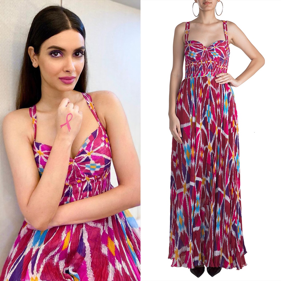 Blush Pink Printed Pleated Maxi Dress 