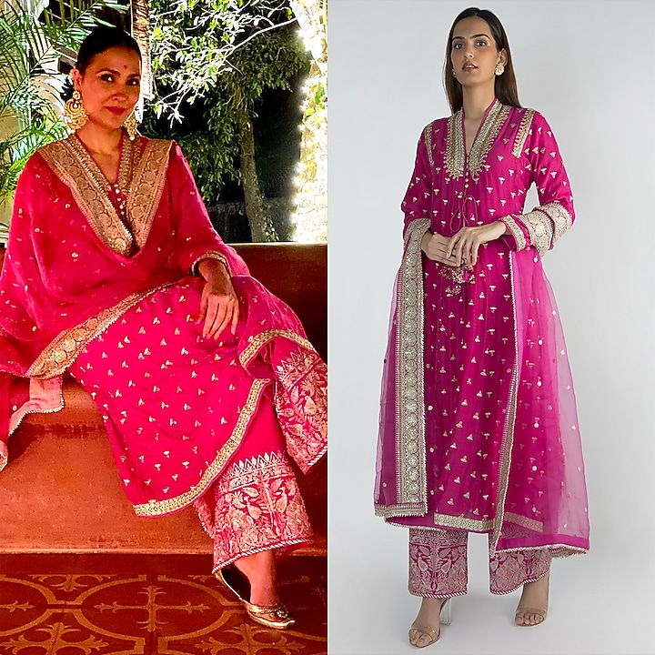 Fuchsia Embroidered Jacket Styled Tunic Set by GOPI VAID at Pernia's Pop Up Shop