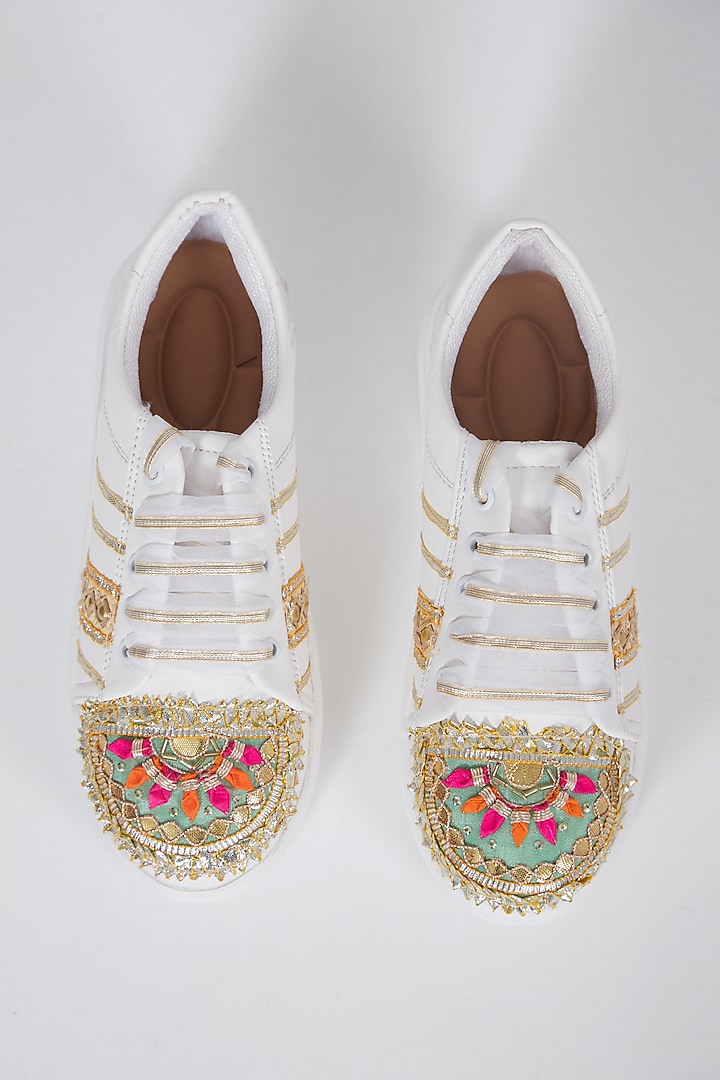 Golden Gota Embroidered Sneakers by Saree Sneakers at Pernia's Pop Up Shop