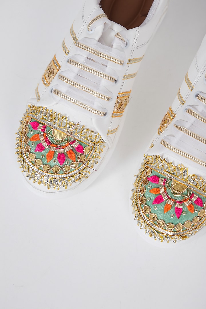 Golden Gota Embroidered Sneakers by Saree Sneakers at Pernia's Pop Up Shop