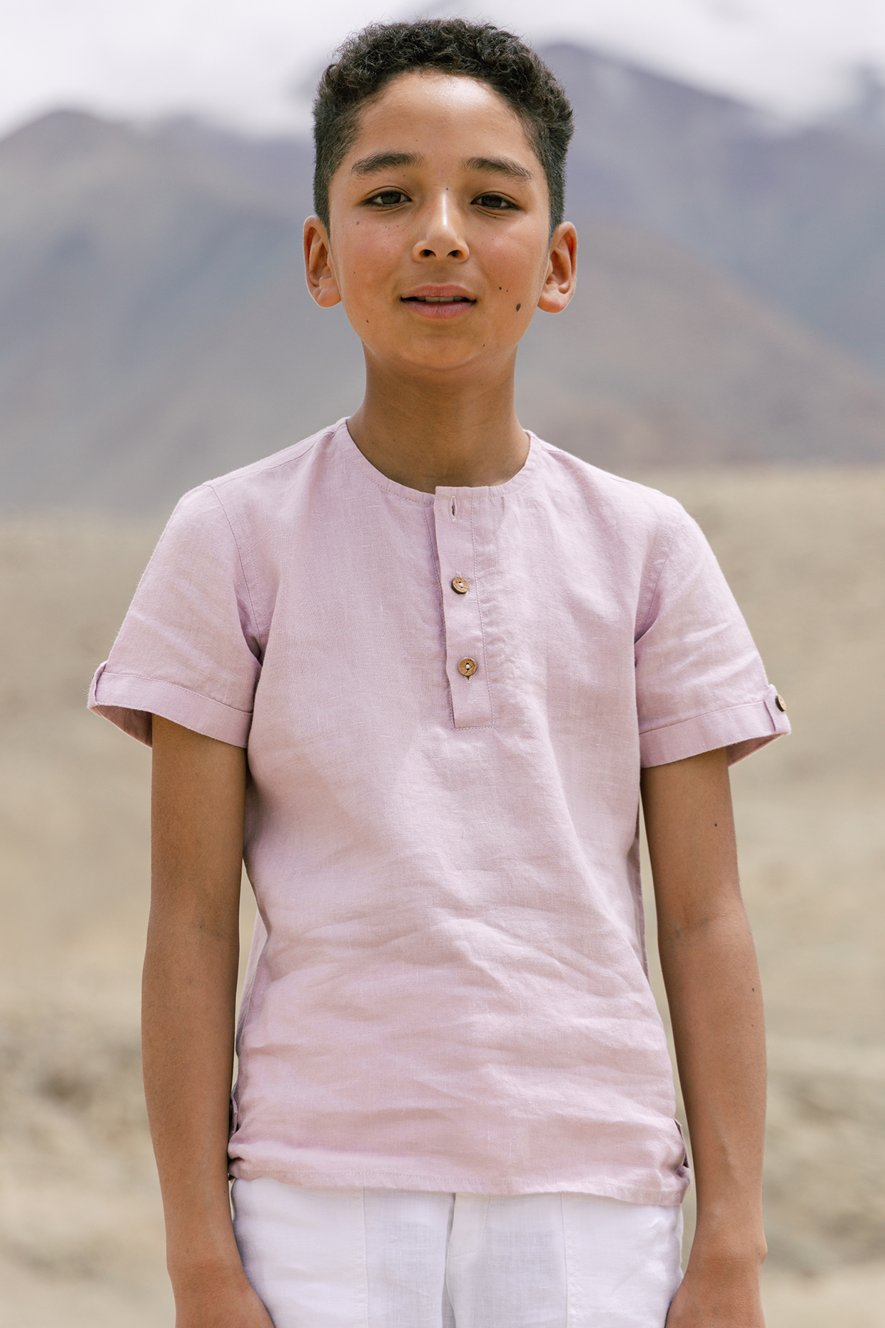 Lilac Linen Shirt For Boys by Chi Linen