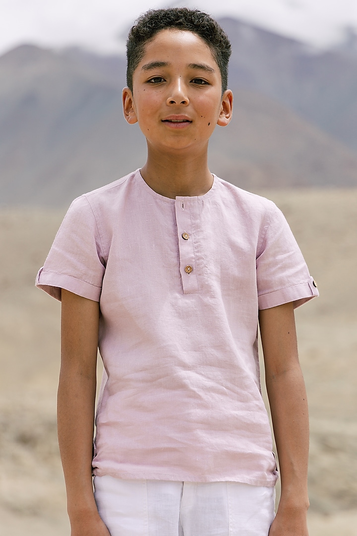 Lilac Linen Shirt For Boys by Chi Linen