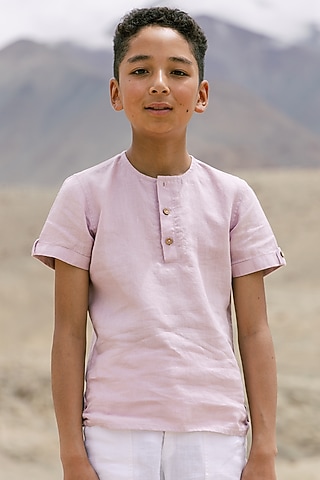 Lilac Linen Shirt For Boys by Chi Linen