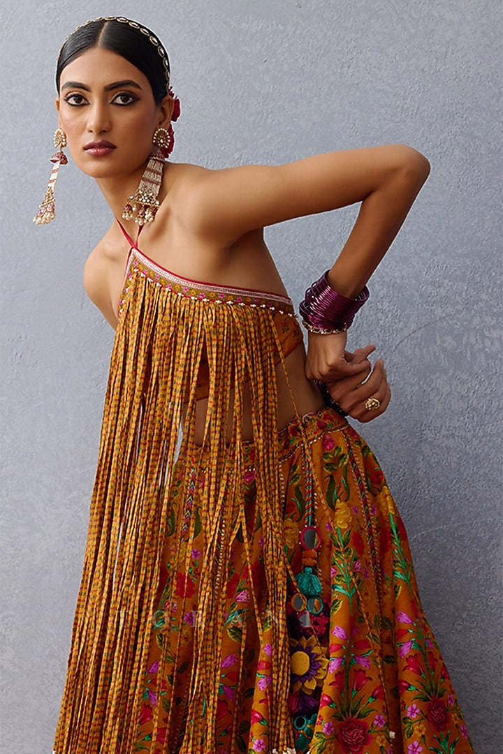 Yellow Silk Digital Printed Wedding Lehenga Set by TORANI at Pernia's Pop Up Shop