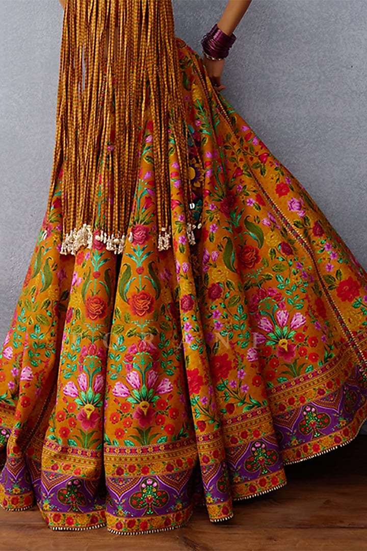 Yellow Silk Digital Printed Wedding Lehenga Set by TORANI at Pernia's Pop Up Shop