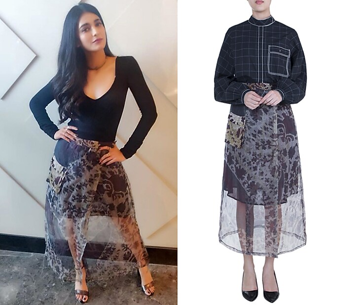 Grey Printed Floral Sheer Wrap Skirt by Saaksha & Kinni at Pernia's Pop Up Shop