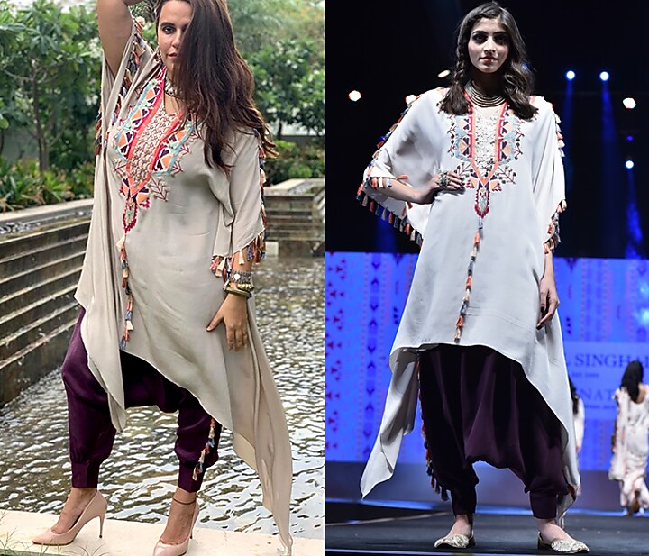 Stone Embroidered Kaftan With Purple Low Crotch Pants by Payal Singhal at Pernia's Pop Up Shop