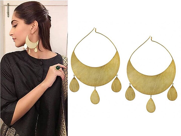 Matte gold finish chand bali hook earrings available only at Pernia's Pop Up Shop