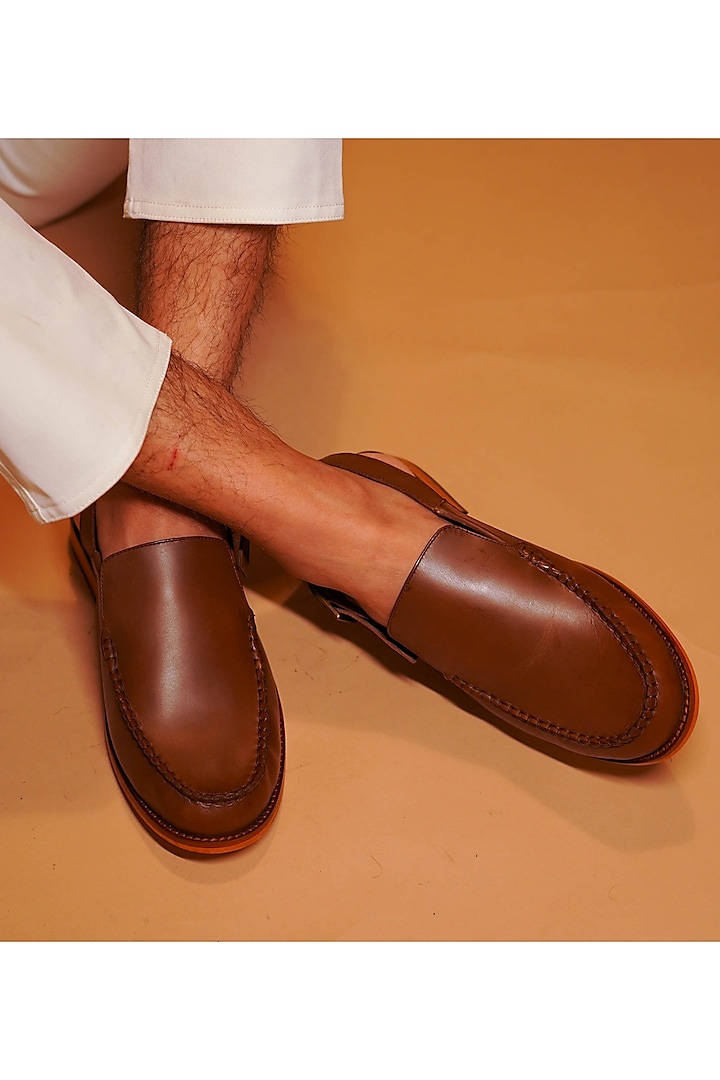 Brown Leather Peshawaris by Dmodot