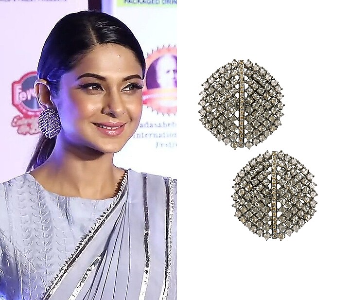 Nepra by Neha Goel presents Antique silver finish champagne stones studs available only at Pernia's Pop Up Shop.