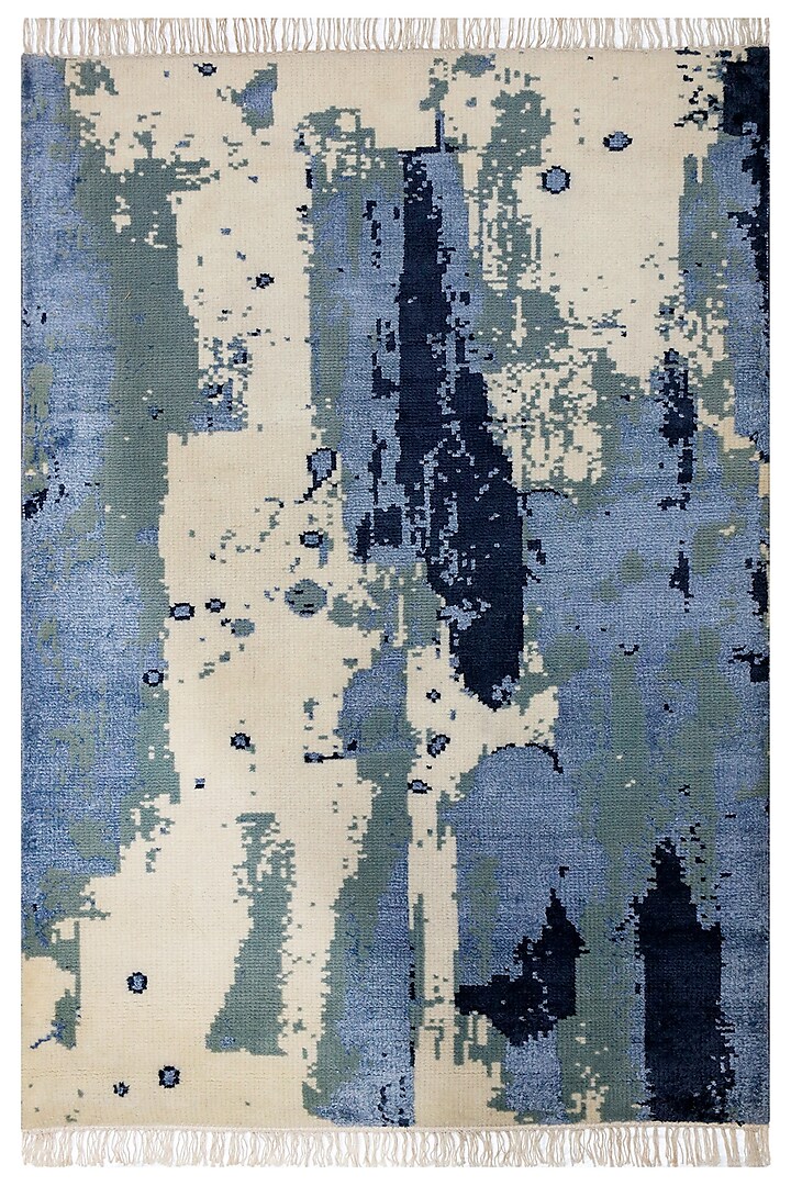Cobalt Blue & Ivory Hand-Knotted Rug In Blue In Wool & Viscose by The blue knot