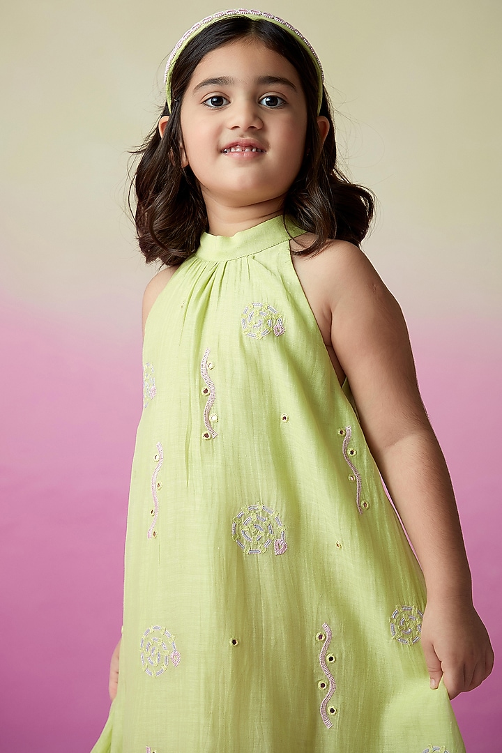 Orchid Pink Chanderi Skirt Set For Girls by The Right Cut Kids at Pernia's Pop Up Shop