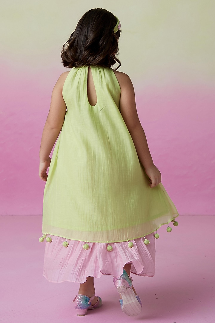 Orchid Pink Chanderi Skirt Set For Girls by The Right Cut Kids at Pernia's Pop Up Shop