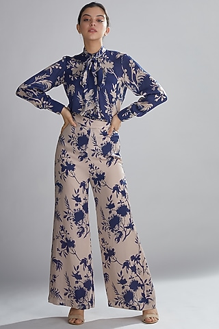 Blue & Peach Floral Pants by Koai