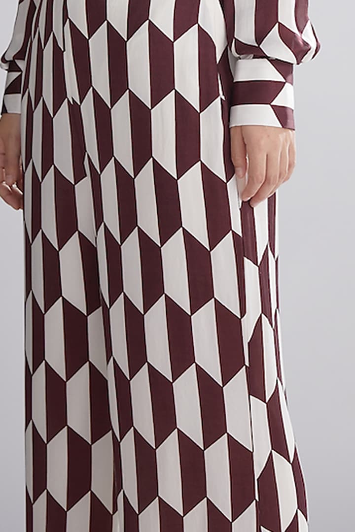 Brown & Cream Geometric Pants by Koai at Pernia's Pop Up Shop