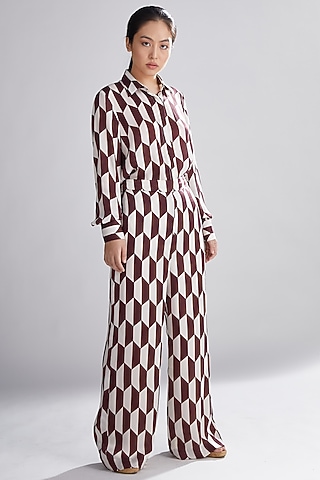 Brown & Cream Geometric Pants by Koai