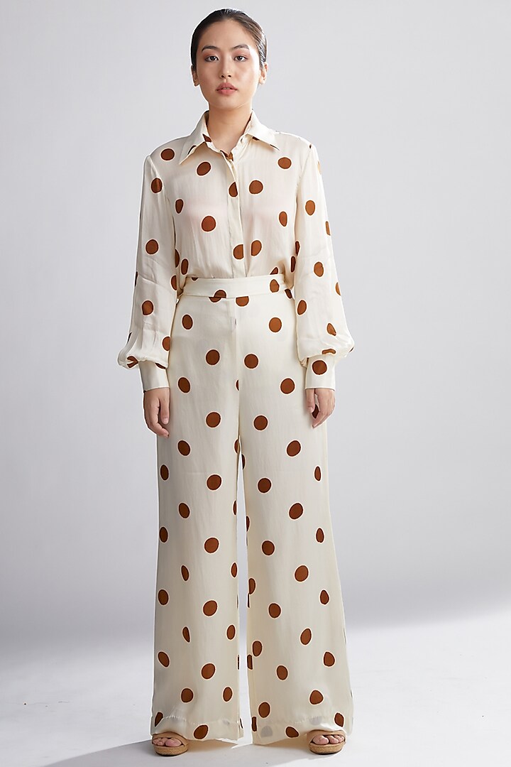 Cream & Brown Polka Dotted Pants by Koai at Pernia's Pop Up Shop