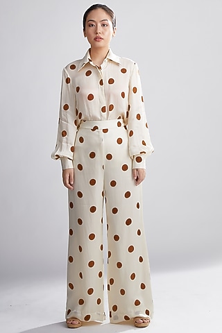 Cream & Brown Polka Dotted Pants by Koai