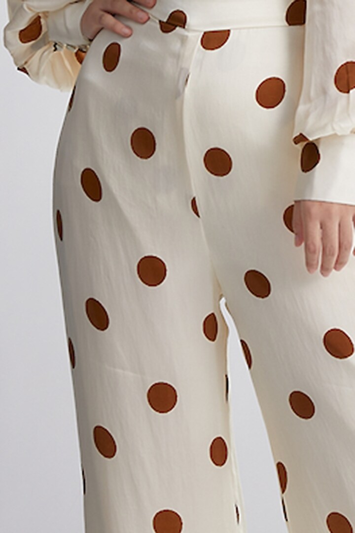 Cream & Brown Polka Dotted Pants by Koai at Pernia's Pop Up Shop