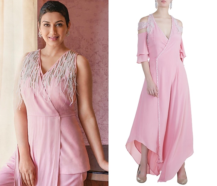 Dusty Pink Embroidered Wrap Vacation Dress by Tisharth by Shivani at Pernia's Pop Up Shop