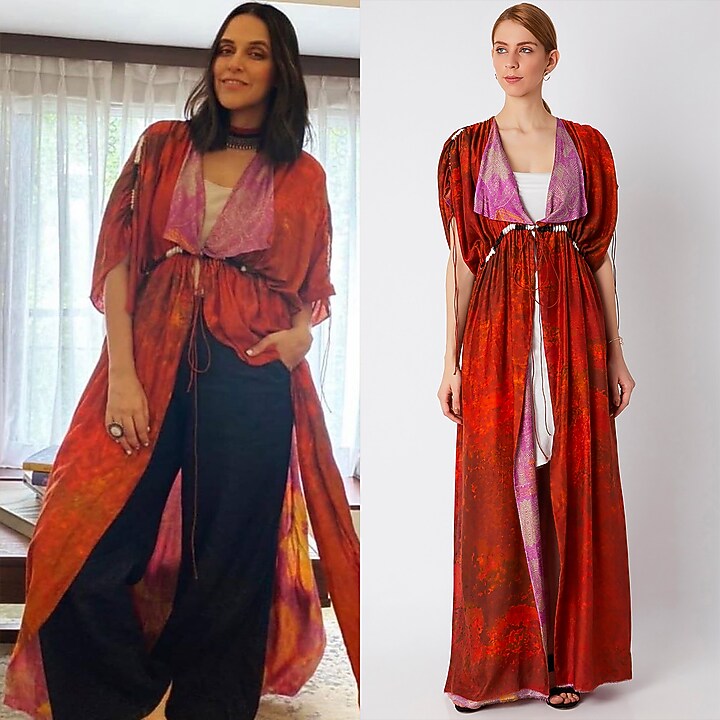 Red Printed & Reversible Kaftan With Belt by Saaksha & Kinni at Pernia's Pop Up Shop