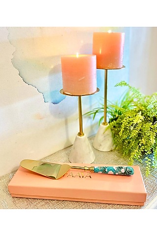 Turquoise Stainless Steel & Resin Chilean Deco Cake Server by Faaya Gifting