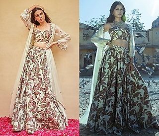 Mint Green Embroidered Lehenga Set by Punit Balana