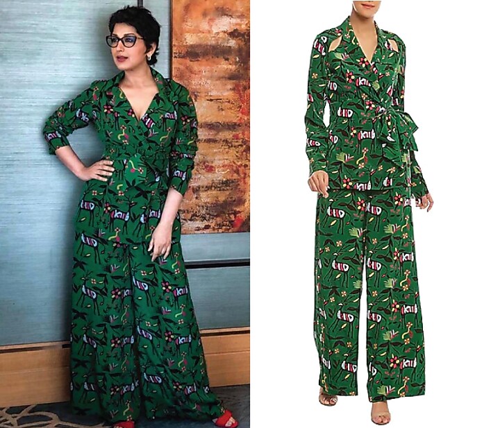 Dark Green Basil, Deer & Forest Printed Blazer Set by Masaba at Pernia's Pop Up Shop