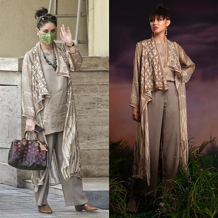 Gold Printed Jacket With Top & Pants by Rajdeep Ranawat at Pernia's Pop Up Shop