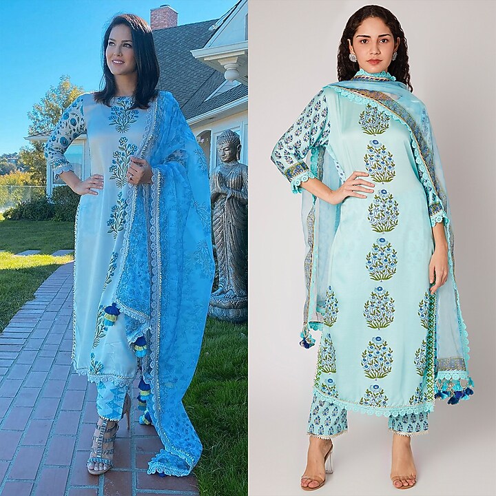 Turquoise Straight Kurta Set by Maayera Jaipur at Pernia's Pop Up Shop