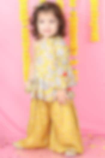 Mustard Dola Silk Palazzo Pant Set For Girls by Kirti Agarwal Pret n Couture at Pernia's Pop Up Shop