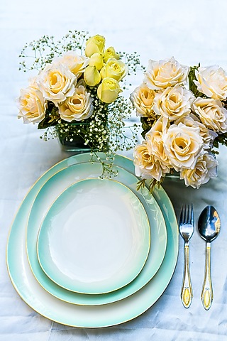 White & Green Ceramic Serving Plate by Home Struck