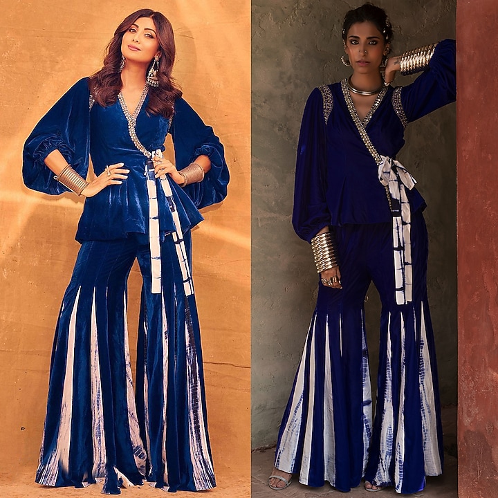 Cobalt Blue Tie- Knot Jacket Set by Reeti Arneja at Pernia's Pop Up Shop