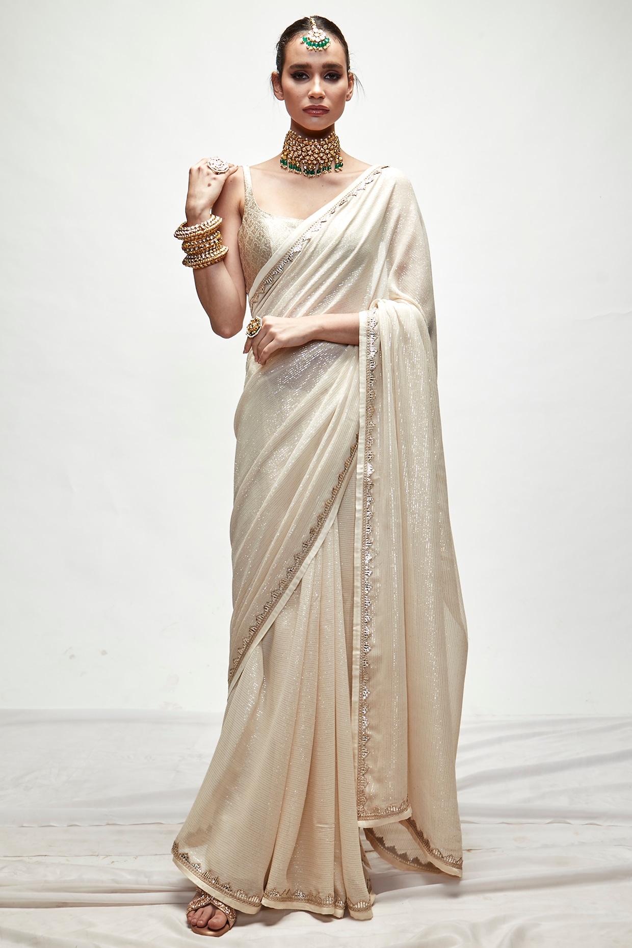 Buy Grey Crinkle Jersey Embroidered Metallic Draped Saree With Blouse For  Women by Tarun Tahiliani Online at Aza Fashions.