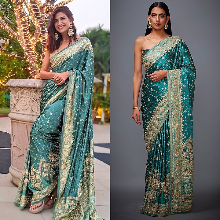 Khaki Green Embroidered Bridal Saree Set by Ri Ritu Kumar at Pernia's Pop Up Shop