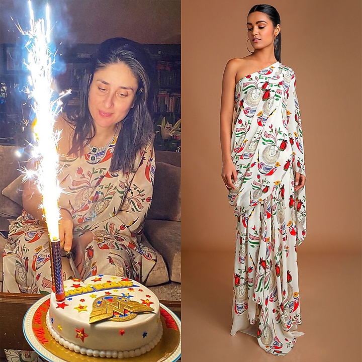 Ivory Printed Draped Top With Skirt by Masaba at Pernia's Pop Up Shop