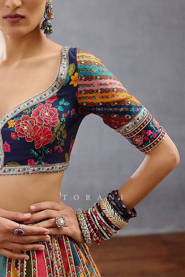 Multi-Colored Raw Silk Digital Printed Blouse by TORANI at Pernia's Pop Up Shop